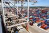 Aerial view of container yard at Southampton logistics hub