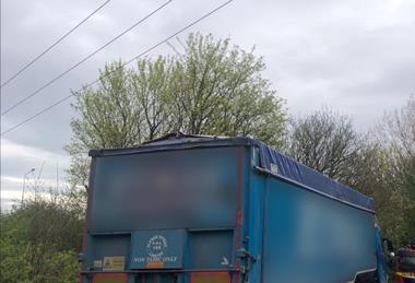 HGV which collided with overhead lines