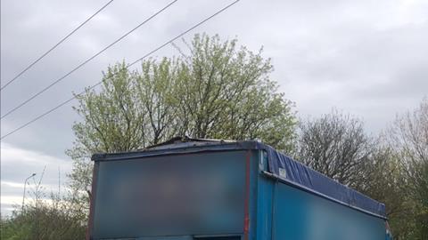 HGV which collided with overhead lines