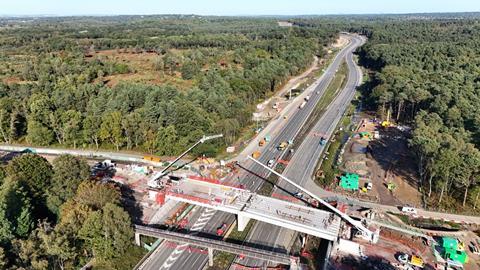 Wisley Lane bridge being installed over A3 as part of M25 J10 upgrades