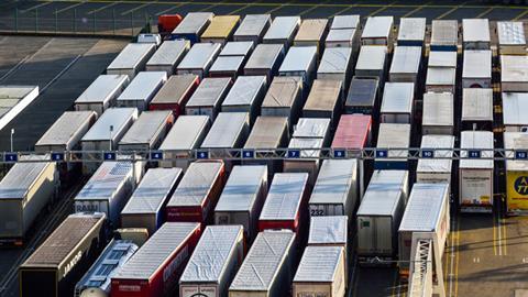 trucks queuing at Dover port