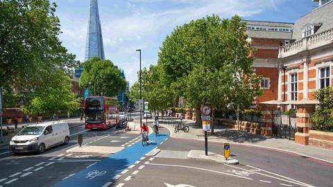 TfL Image - People cycling and walking along Tooley Street
