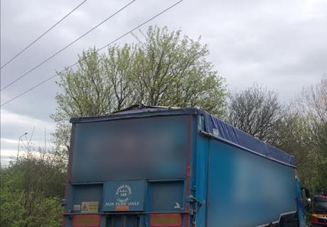 HGV which collided with overhead lines