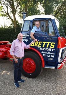 Simon Brett MD Bretts Transport in the company's newly restored Volvo F86 tractor unit with John Thomas of Ken Thomas