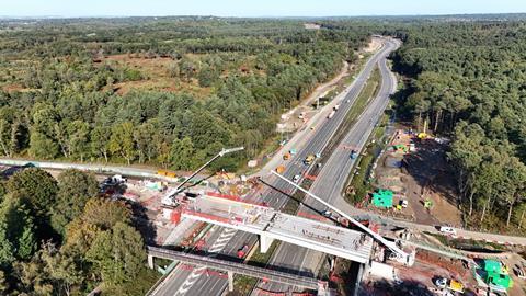 Wisley Lane bridge being installed over A3 as part of M25 J10 upgrades