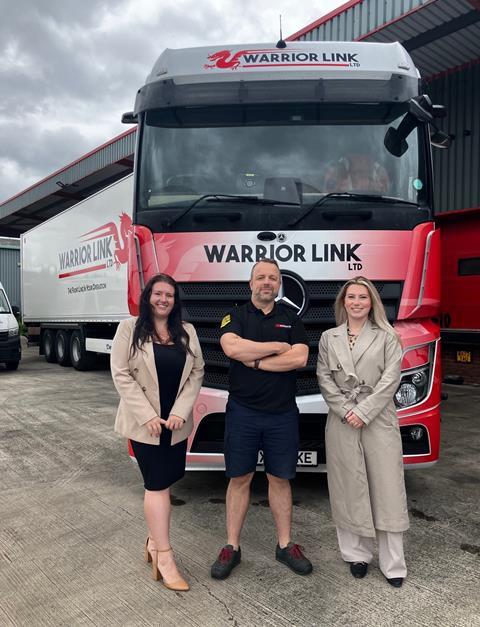 Wake Smith's Christie Smith, Warrior Link MD Lee Hollingworth and Knight Frank’s Kitty Hendrick at the new depot in Hellaby, Rotherham.