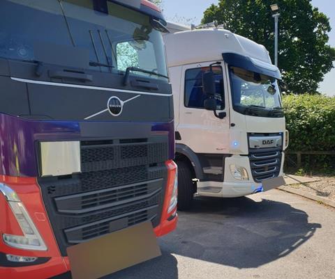 An HGV that was pulled over as the driver was seen to be texting while driving.