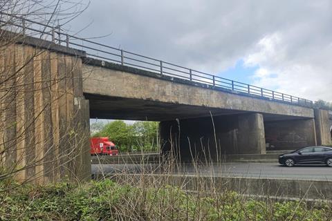 Castleton bridge carries the main railway line over the M62 between Manchester and Rochdale