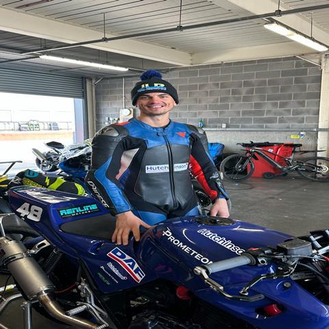 Hutchinson Transport MD Rhys Hutchinson with the Prometeon-liveried Honda CB500.