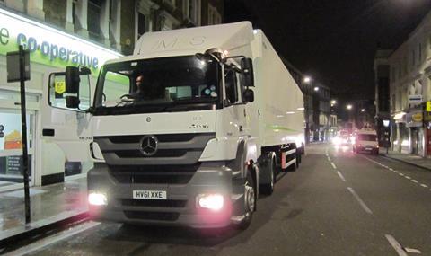 Mercedes-Benz Axor delivering at night