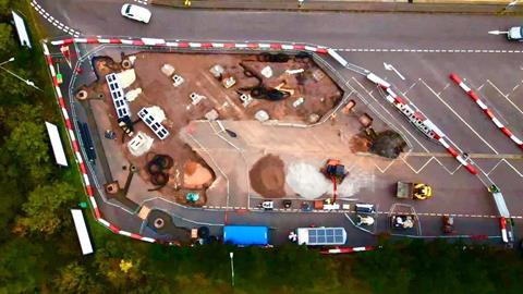 Gridserve eHGV construction at Moto Exeter.