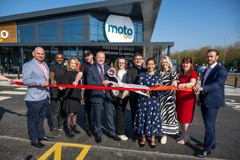 Ken McMeikan, CE Moto Hospitality and Kalyar Win, site operations manager, open Moto Sawtry A1(M) J15 on April 3rd 2025.