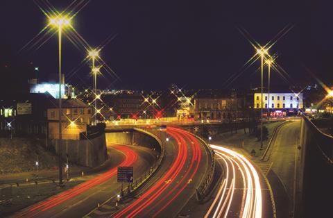 Leeds city inner ring road at night