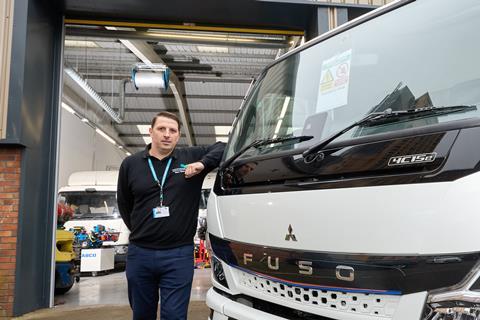 Heavy Vehicle Lecturer Lee Whittaker with the FUSO eCanter electric truck