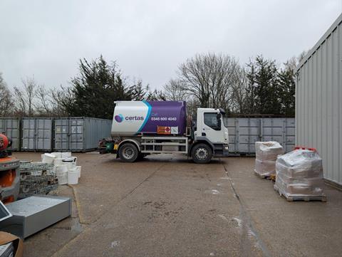 A Certas Energy vehicle delivering HVO to Grob Group company, LeFactory.