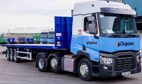 Clugston Distribution truck with flatbed trailer - April 2018
