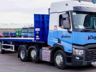 Clugston-Distribution-truck-with-flatbed-trailer-April-2018-326x245