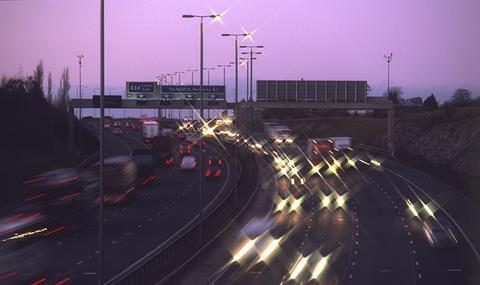 Traffic on the A1 at night, near Leeds