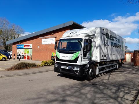 Electric lorry outside SPAR Leegomery[24088]