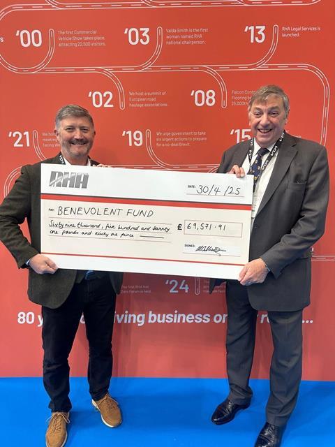 RHA vice chair Tim Wray presented a cheque to Jim French from the RHA Benevolent Fund.