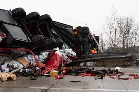 Enns,,Upper,Austria,,Austria,-,March,15,2019:,Truck,Flipped